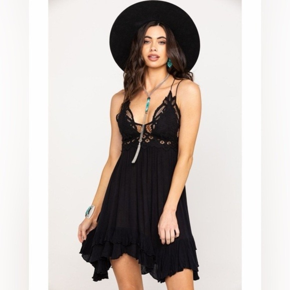 Free People Women's Adella Lace Slip Mini Dress Black S